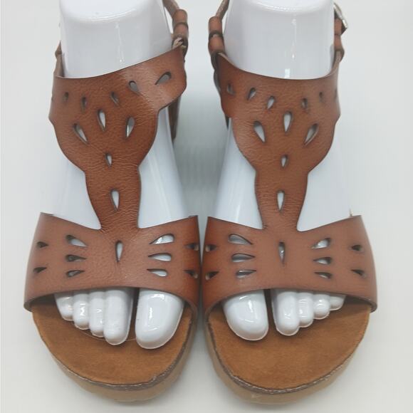 Bjorndal Luna Comfort Vegan Leather Wedge Boho Sandals Brown Size 8.5 NWOB - Picture 8 of 11